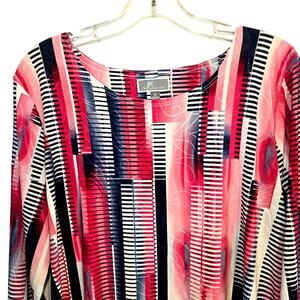 J M Collection XL Red Striped Women's Shirt Long Sleeves Top Blouse Misses 16 18